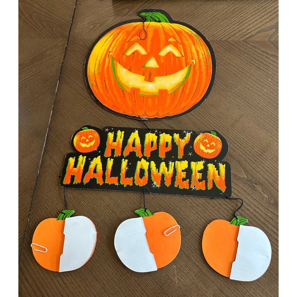 Vintage Happy Halloween Hanging Pumpkin Decoration Jack-O-Lantern Decor 22in